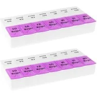 Wellgro Pillendose 2x Tablettenbox für 7 Tage mit je 2 Fächer pro Tag