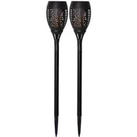 STAR TRADING LED Solarleuchte Solar-Fackel, Tageslichtsensor, LED fest integriert, Extra-Warmweiß, 2er-Set, Flammen-Effekt, je 36 Lichtpunkte, Dämmerungssensor