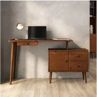 IDIMEX Schreibtisch ANGOLO, Homeoffice Tisch aus Massivholz mit Stauraum Kastanie Finish