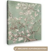 OneMillionCanvasses® Leinwandbild Mandelblüte - Kunst - Van Gogh - Grün, Fotodruck (1 St), Wandbild, Deko Schlafzimmer Wohnzimmer Flur 20x20 cm
