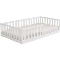 Baby-Delux Einzelbett Montessori Bodenbett, Kinderbett 90x200 cm Weiß Jugendbett mit Rausfallschutz Matratze