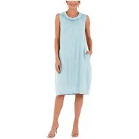 dy_mode Midikleid Damen Leinenkleid Luftiges Midi Sommerkleid Ballonkleid Strandkleid in Unifarbe, Wasserfallkragen, mit seitlichen Eingriffstaschen