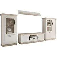 Home affaire Wohnwand Florenz, Anbauwand im Landhausstil, Komplettset mit Metallgriffen, (Set, 4-St), enthält Vitrine, Lowboard, Kommode und Wandboard, 352 cm breit