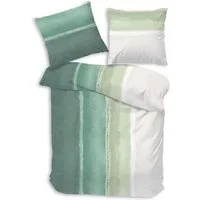 DOBNIG Bettwäsche Flanell, Flanell, 2 teilig, Farbverlauf, gestreift, grün