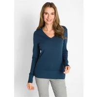 bonprix Strickpullover aus Baumwollmischung, mit V-Ausschnitt, schmale Passform