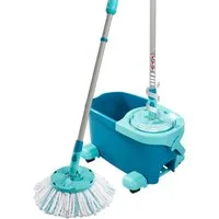 Leifheit Bodenwischer-Set Set CLEAN TWIST Disc Mop Ergo Mobile, (5-St), Drill-Stiel-Mechanik, 360° Kardan-Gelenk, verstellbar (109 - 140 cm)