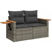 vidaXL Loungesofa Gartensofa 2-Sitzer mit Kissen Grau Poly Rattan, 1 Teile