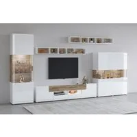 OTTO home Wohnwand Toledo,Breite 391cm stilvolle Mediawand ohne Beleuchtung, (Set, 5-St), Anbauwand(Vitrine,Lowboard,Highboard,2xHängeregal)MDF Hochglanzfronten