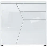 Vladon Kommode Benny (Sideboard, mit 2 Türen und 2 Schubladen), Weiß matt/Weiß Hochglanz (79 x 74 x 36 cm)