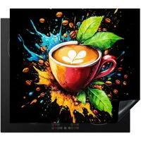 MuchoWow Herd-Abdeckplatte Kaffee - Graffiti - Trinken - Abstrakt, Vinyl, (1 tlg), Ceranfeldabdeckung Küche, Herdabdeckplatte Einteilig, 59x51 cm