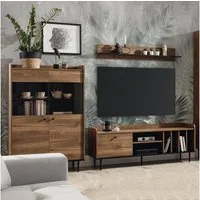 Lomadox Wohnzimmer-Set VAREDO-132, (Mega-Spar-Set, 3-St., 3-tlg), Eiche Nb. Vintage Lowboard Wandboard und Highboard 255/180/40 cm