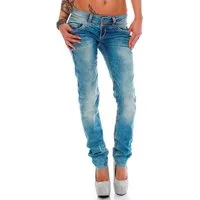 Cipo & Baxx 5-Pocket-Jeans Damen Slim Fit Hose Stonewashed BA-CBW0347A (1-tlg) mit dicken Nähten und Doppelter Bund