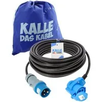 KALLE DAS KABEL Kalle Verlängerungskabel CEE 230V 16A 1,5 mm² Winkel IP44 25 Meter Verlängerungskabel, CEE Stecker, CEE Winkelkupplung mit Schuko Steckdose (2500 cm)