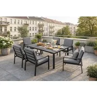 MeXo Gartenlounge-Set Lounge Gartenmöbelset Aluminium Wetterfest, (Garten Essgruppe für 6 Personen, 7-tlg., 6 Sessel, Esstisch 140x80x70 cm), 85 cm Rückenlehne, hoher Sitzkomfort