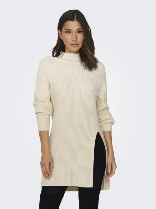 ONLY - ONLKATIA LS LONG SLIT HIGHNECK CC KNT whitecap gray - Gr. - XL