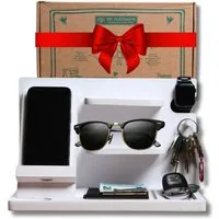 PEGSEN Nachttisch Organizer für den Schreibtisch Dockingstation Aufbewahrung aus Holz (Aufbewahrung für Uhr, Kopfhörer, Brille, Tablet & Buch), handgefertigt, Handyladestation