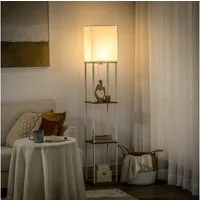 HOMCOM Stehlampe Stehlampe Wohnzimmer mit 3 Regalen, Stehlampe mit Fassung, Leuchtmittel wechselbar, für Wohnzimmer, Weiß