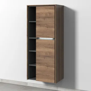 Sanipa Twiga Stauraumschrank mit LED-Beleuchtung, 2 Türen und offenen Fächern, Eiche-Tabak, SY11550 SY11550