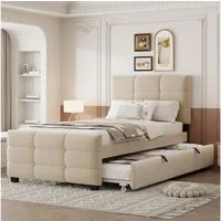 Flieks Polsterbett, Kinderbett Einzelbett Gästebett 90x190cm mit Ausziehbett Samtstoff