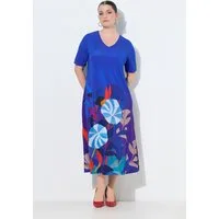 Ulla Popken Jerseykleid Midikleid Blüten V-Ausschnitt Halbarm Slinkypiqué