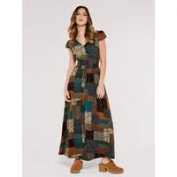 Apricot Maxikleid Patchworkkleid mit Smokdetails