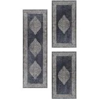 Teppium Teppich Barock Design, Rechteckig, Höhe: 6 mm, Schlafzimmer Teppich Bettumrandung Läufer Set 3 teilig Schwarz-2