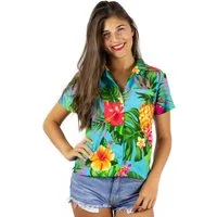 King Kameha Hawaiihemd Pineapple Funky Hawaiibluse Damen Kurzarm Front-Tasche Stylish