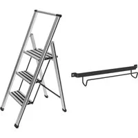 WENKO Trittleiter Modell Alu-Design (2-St), stabile Klapptritt Leiter, rutschsicher, bis 150 kg, mit Leiternhalter