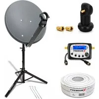 PremiumX Camping Satelliten-Komplettanlage 60cm LNB Sat-Finder Kabel Stativ SAT-Antenne