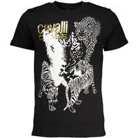 Cavalli Class T-Shirt Stylisches Herren Kurzarm-T-Shirt Schwarz mit Druck