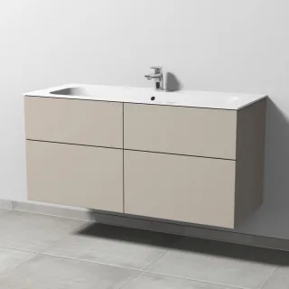 Sanipa 3way Keramik-Set Finion Keramik-Waschtisch und Unterbau mit 4 Auszügen, Kaschmir-Matt SP4021U