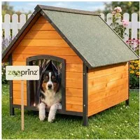Zooprinz Hundehütte Luna mit Klappdach und Lamellen, Bitumenbahnen, wetterfest lasiertes Kiefernholz, für mittelgroße Hunde