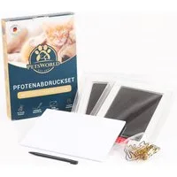 PETSWORLD EST 2021 Handabdruck-Set PETSWORLD Pfotenabdruck-Set sauber & sicher für Baby & Haustier, 2 Stempelkissen, 12 Karten & Stift Abdruck ohne Farbe auf Haut/Fell