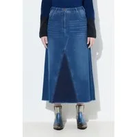 Ulla Popken Maxirock Jeansrock Fransensaum A-Linie Stretchdenim