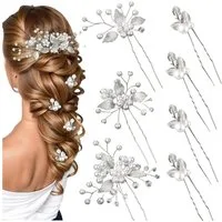 LuxusKollektion Haarnadeln Haarnadeln Silber Blätter Kristall Perlen Strass Braut Style 5