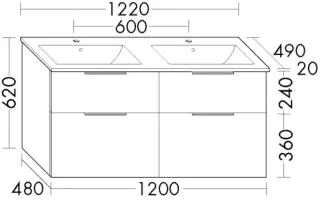 Burgbad Keramik-Waschtisch+Waschtischunterschrank Eqio Eiche Dekor Baumwolle/Alpinweiss SHBZ122F7344C0001