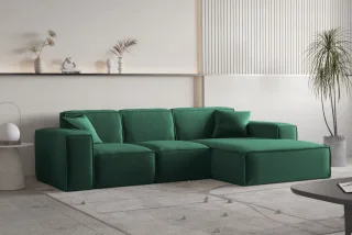Ecksofa Designersofa CELES PREMIUM Stoff Opera Velvet Grün Ottomane Rechts