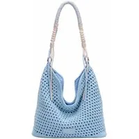 ITALYSHOP24 Schultertasche DAMEN TASCHE Hobo Shopper Häkeltasche Boho Geflecht Freizeit Urlaub, Sommer Basttasche Strand Reise Beuteltasche Stroh Handtasche Kordel