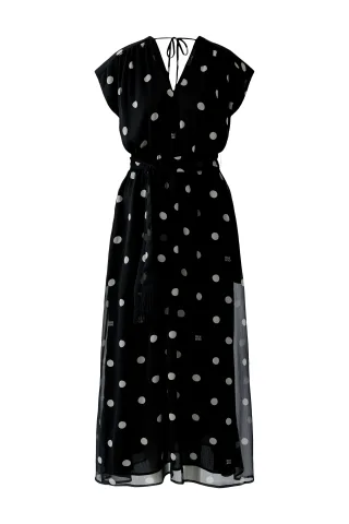 Oui - Maxikleid black offwhite - Gr. - 42
