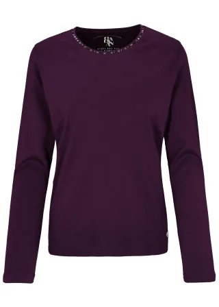 CLARINA - NOS Rdh.-Shirt,1/1 Arm, Steinc 458 aubergine - Gr. - 48