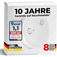 dedura Rauchmelder (10 Jahre Garantie BSI Zertifiziert nach DIN EN14604 inkl. 9V Batterie)