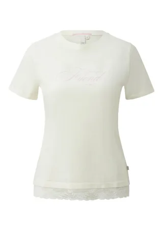 Q/S designed by - T-Shirt mit Spitzensaum weiß - Gr. - XS
