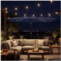Outsunny Sonnenschirm mit LED, Kurbel, Schutzhülle, LxB: 289x198 cm, neigbar Balkonschirm, Drehbar Gartenschirm, für Garten Balkon Terrasse Marineblau