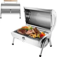 SunJas Holzkohlegrill CA-S22A Edelstahl tischgrill holzkohle Doppelgrillfläche 34 x 21,5 cm, Edelstahl Klappgrill Campinggrill  Reisegrill  Koffergrill 