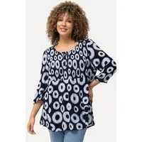 Ulla Popken Druckbluse Smokbluse Kreise A-Linie Rundhals 3/4-Arm