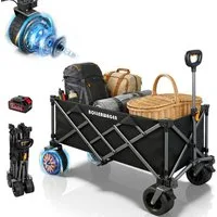 XIIW Bollerwagen Elektrokarre Campingwagen Faltbar Handwagen Strandwagen Gartenwagen (4,0Ah-Akku, 3Gang, 280L, 120KG, 50W Bürstenlos Motor), Kompatibel mit Makita Akku für Camping Strand Einkauf