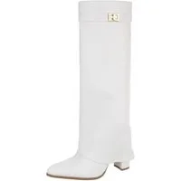 Ital-Design Elegante kniehohe Stiefelette mit Blockabsatz für Damen High-Heel-Stiefel (89852580) Blockabsatz Stiefel in Weiß