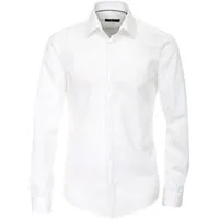 VENTI Smokinghemd Festliches Bräutigam Hochzeitshemd Langarm Kentkragen Uni Umschlagmanschette modern fit, weiß HL89, 42