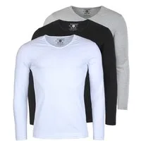 Young & Rich Langarmshirt Herren Uni Basic Longsleeve V-Ausschnitt Unterziehshirt 2001 3er Pack (3er-Pack, 3-tlg., 3er-Pack) V-Ausschnitt unifarben langarm slim fit