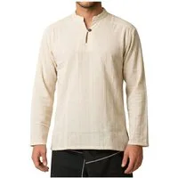PANASIAM Langarmhemd Fischerhemd Herren - Fisherman Shirt aus 100% Baumwolle ohne Kragen Leichtes Sommerhemd mit Henley Ausschnitt auch als Mittelalterhemd